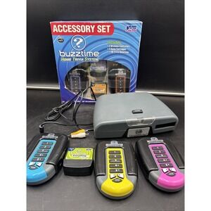 Buzz Time Home Trivia System w/ 5 Controllers Box Cadco 2004 3 Game Cartridges